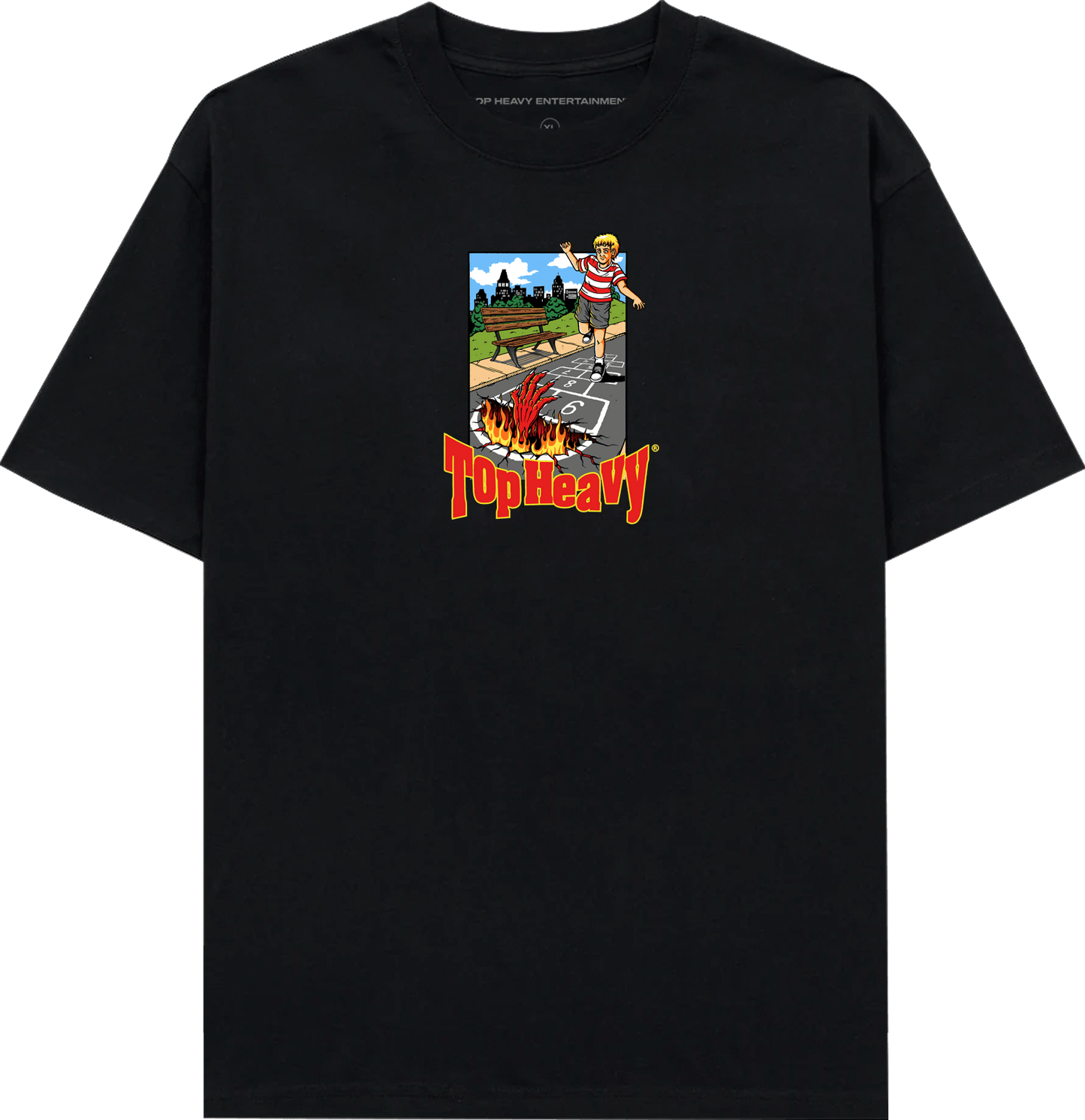 TopHeavyEntertainmentShort Sleeve T-ShirtHopscotch - BlackTop Heavy Entertainment